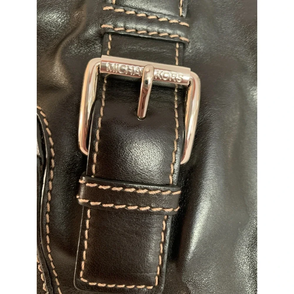 Michael Kors Y2K Black Crescent Brookville Buckle Hobo Bag‎ Silver Hardware RARE